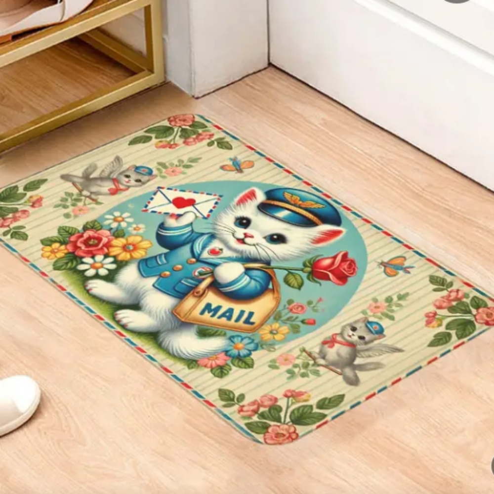 Cat Mailman Love Letter 💌 Decorative Rug retro